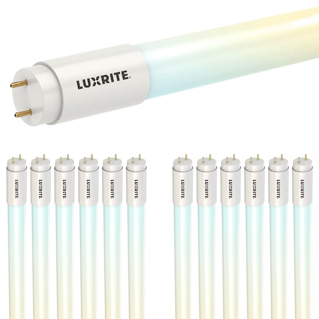 Luxrite 4FT T8 LED Tube Light Bulbs 12W/15W/18W Up to 2250LM 5CCT 3000K-6500K Ballast Bypass, 12PK LR34238-12PK